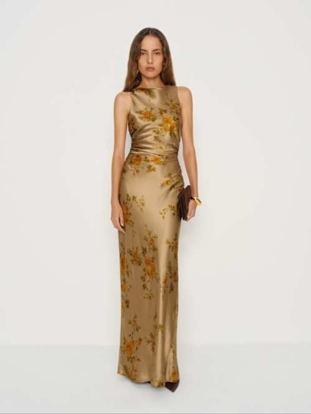 Reformation Anaiis Silk Dress Brown - Size 6
